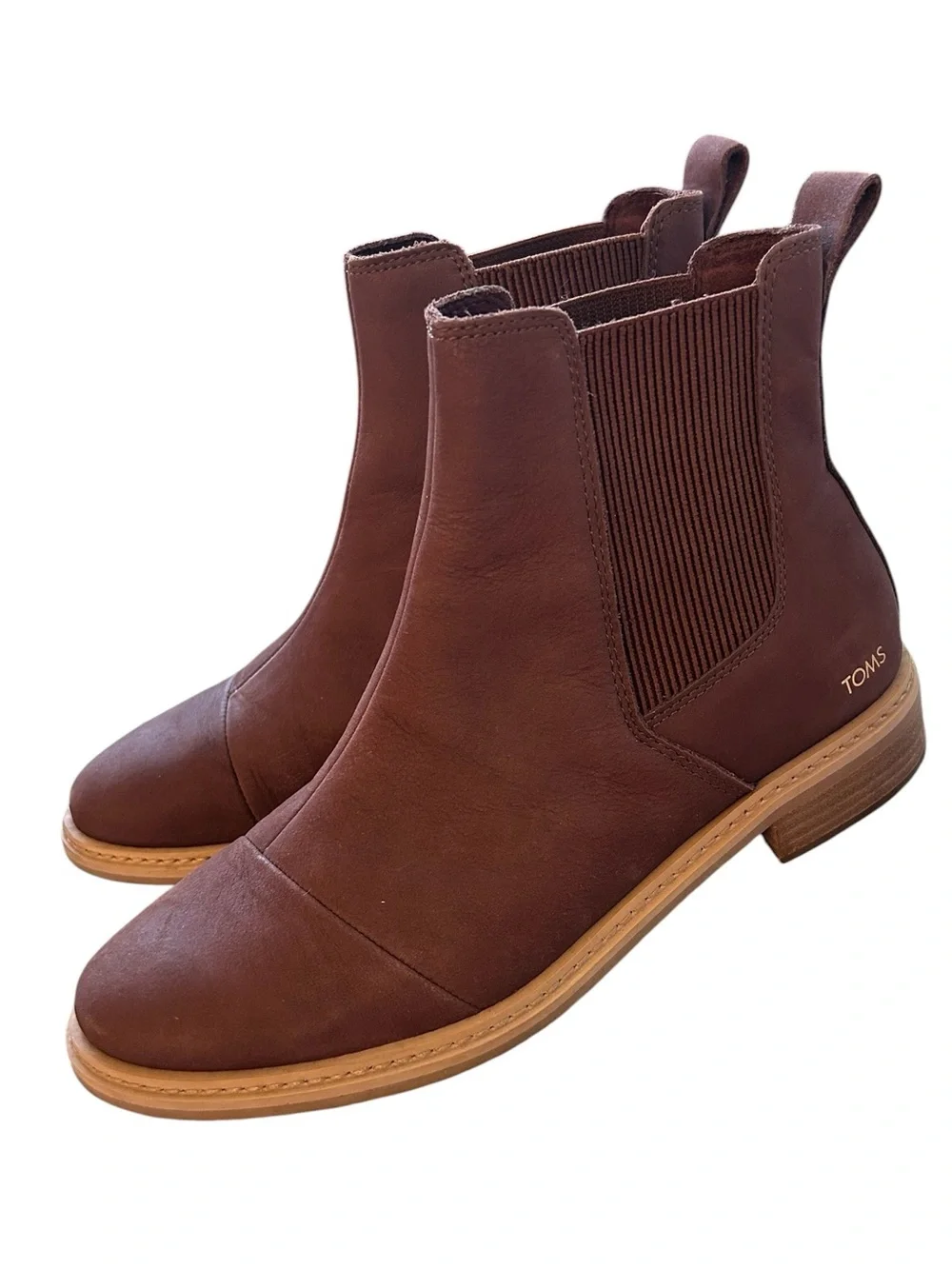 TOMS Women’s Leather “Charlie” Chelsea Boots - Low Heel - Espresso Brown - 8.5